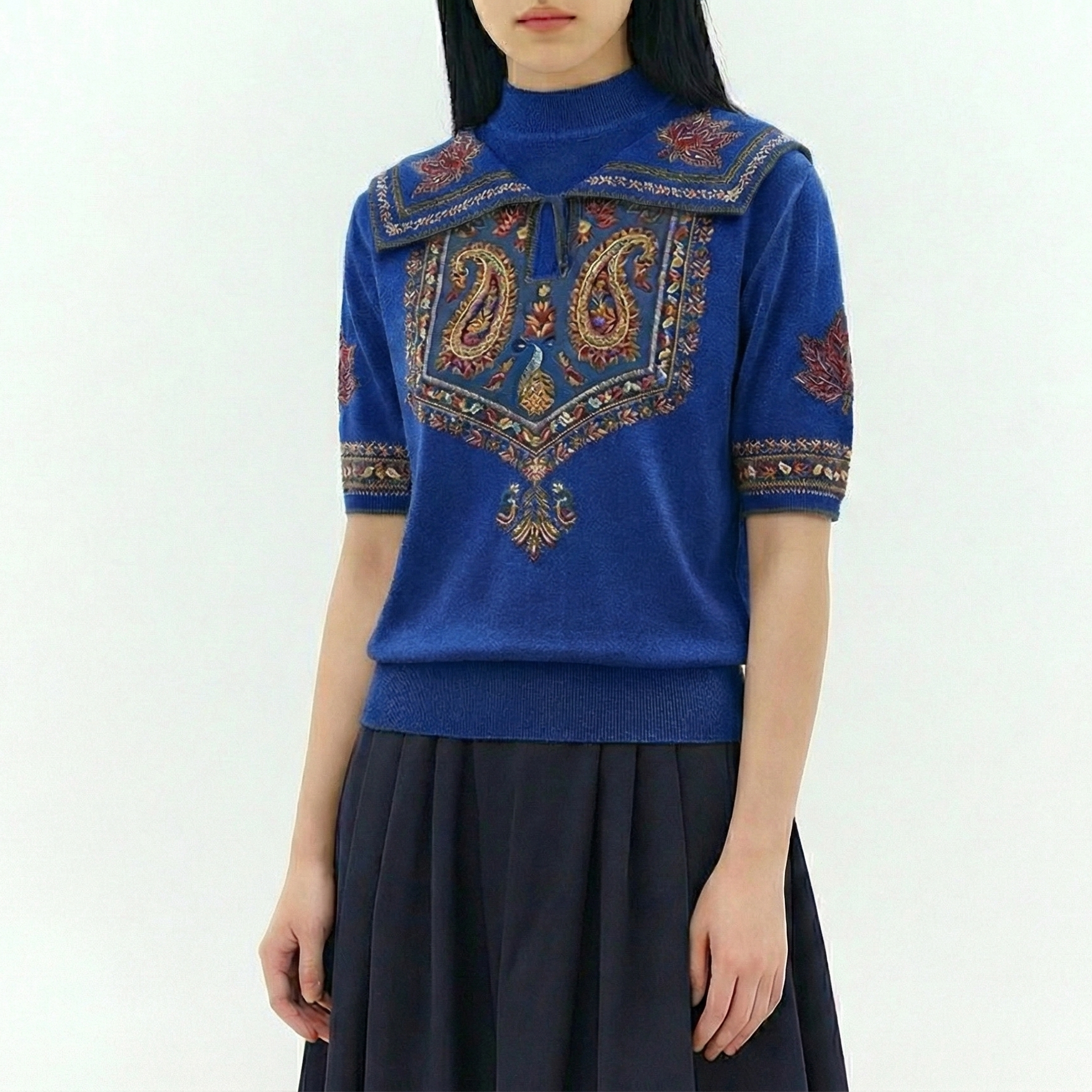 Navy Blue Embroidered Shirt