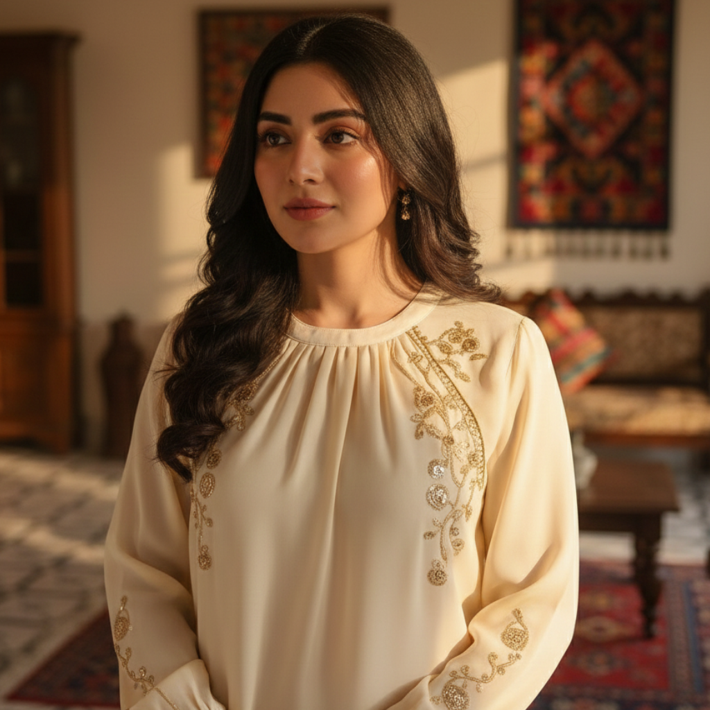 Cream Embroidered Blouse